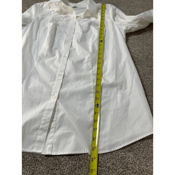 CJ Banks Womens Collared Academia Business Embroidered Button-Up Blouse White 1X - Picture 9 of 10